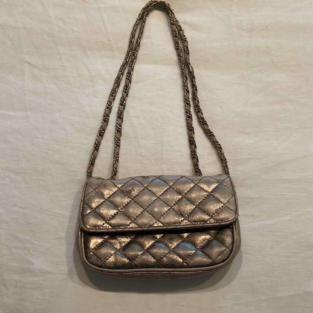 Vintage Quilted Mini Purse Chain Gold Blue Green Crossbody Shoulder
